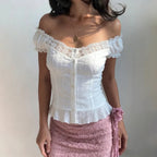 Diandra French Lace Puff Sleeve Blouse