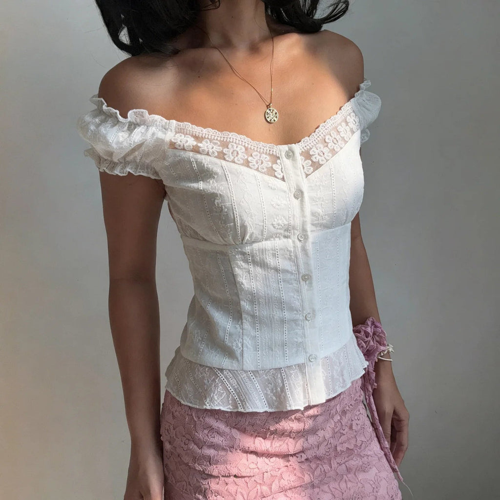 Diandra French Lace Puff Sleeve Blouse