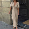 Diandra Puff Sleeve Lace-Up Maxi Dress