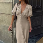 Diandra Puff Sleeve Lace-Up Maxi Dress