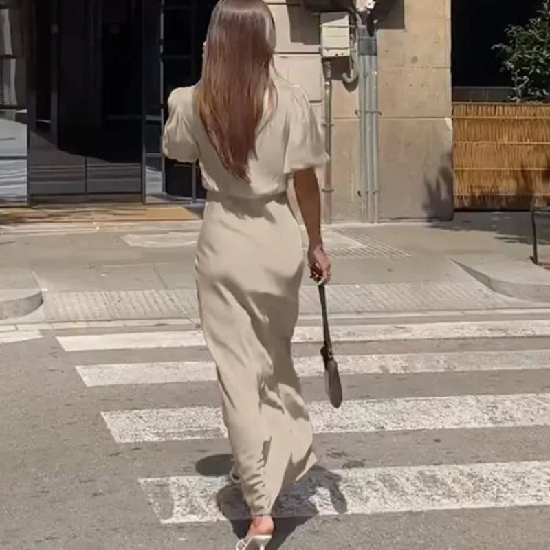 Diandra Puff Sleeve Lace-Up Maxi Dress