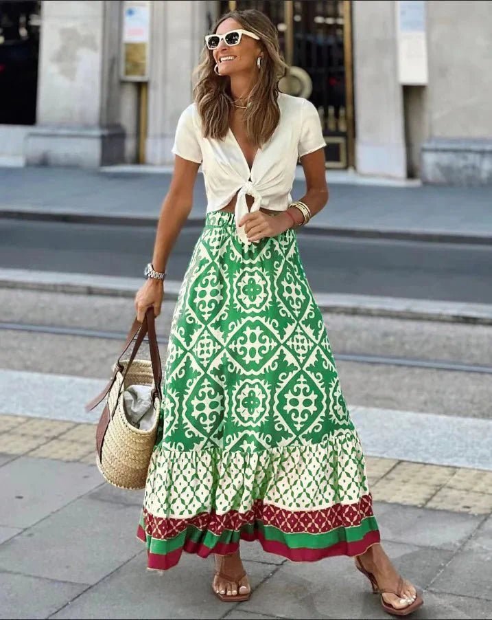 Maricar Boho Printed Midi Swing Skirt