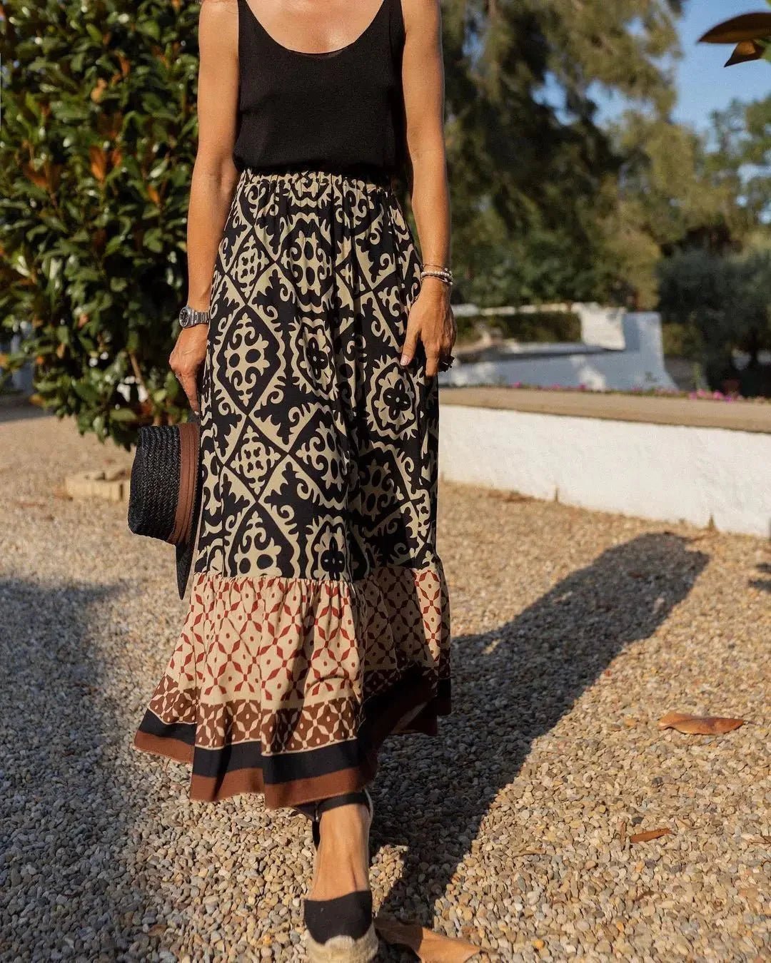 Maricar Boho Printed Midi Swing Skirt