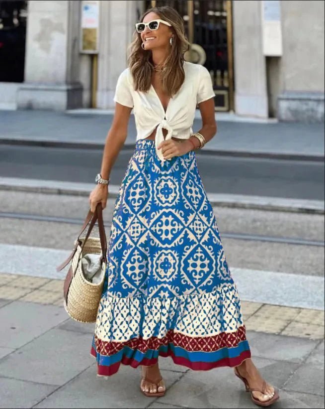 Maricar Boho Printed Midi Swing Skirt