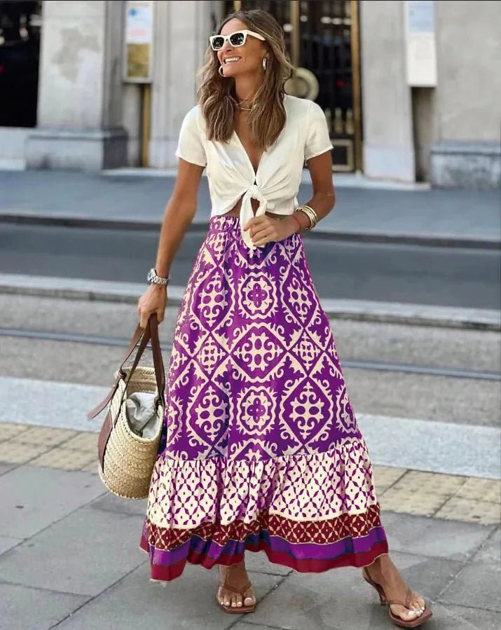 Maricar Boho Printed Midi Swing Skirt