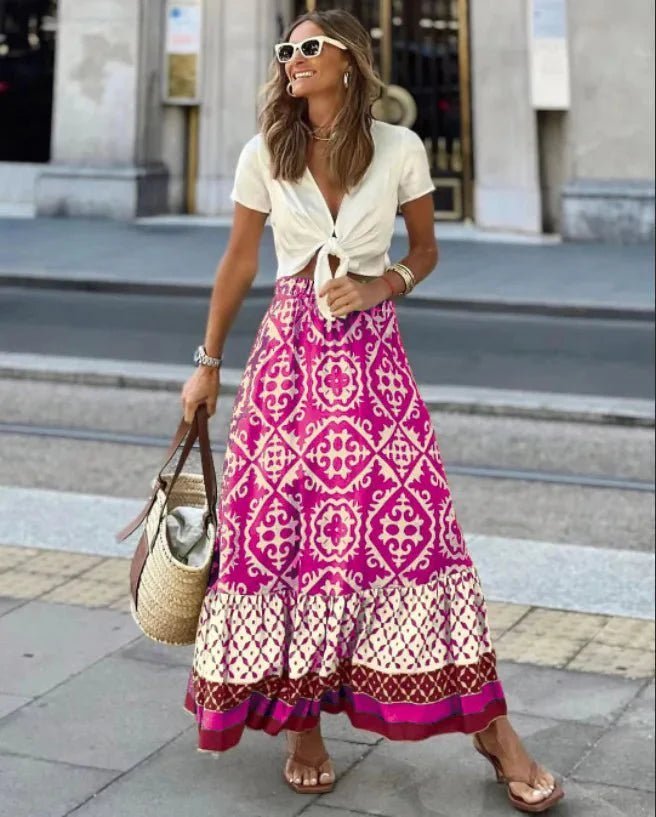 Maricar Boho Printed Midi Swing Skirt