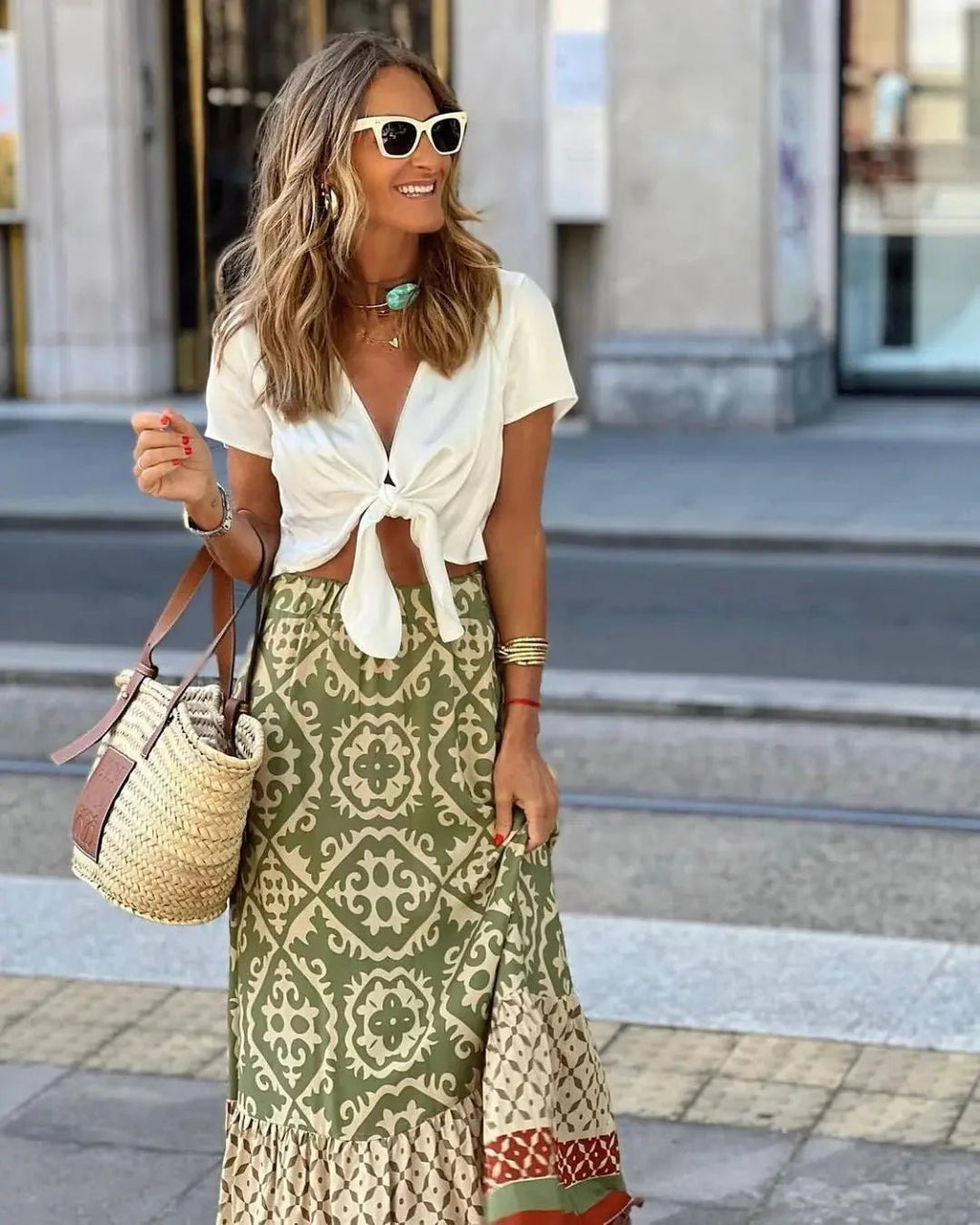 Maricar Boho Printed Midi Swing Skirt