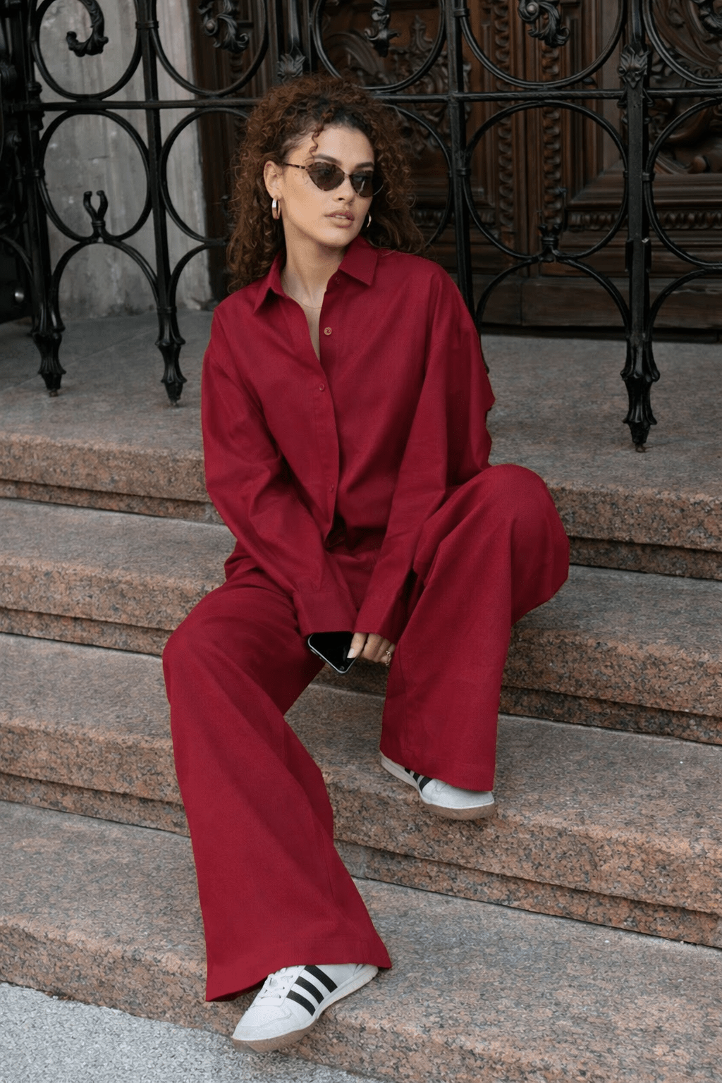 Laura Relaxed Cotton Shirt & Wide-Leg Pants Set