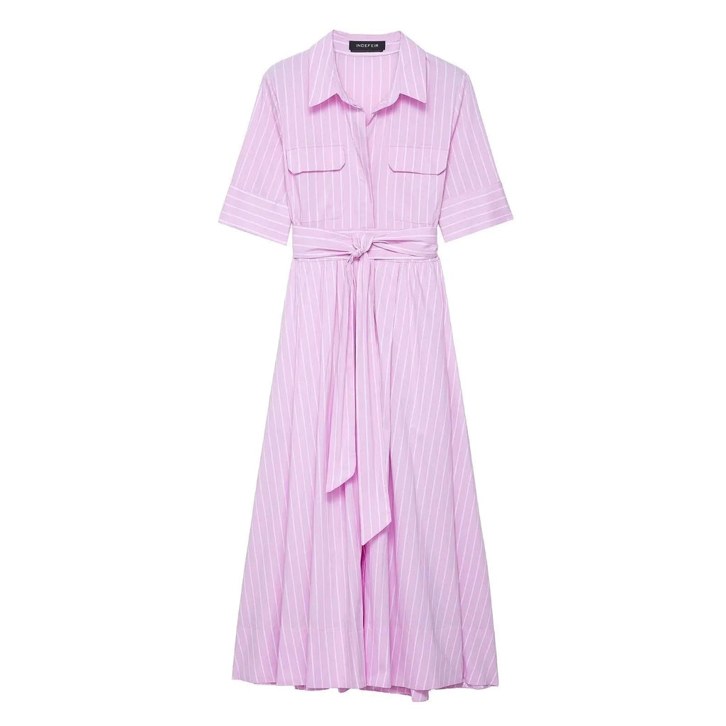Evita Belted Shirt Midi Dress