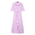 Evita Belted Shirt Midi Dress