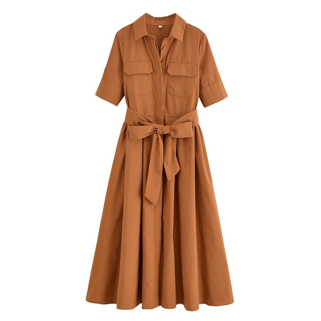 Evita Belted Shirt Midi Dress