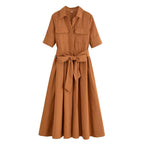 Evita Belted Shirt Midi Dress