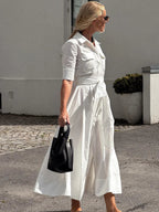 Evita Belted Shirt Midi Dress
