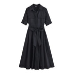 Evita Belted Shirt Midi Dress
