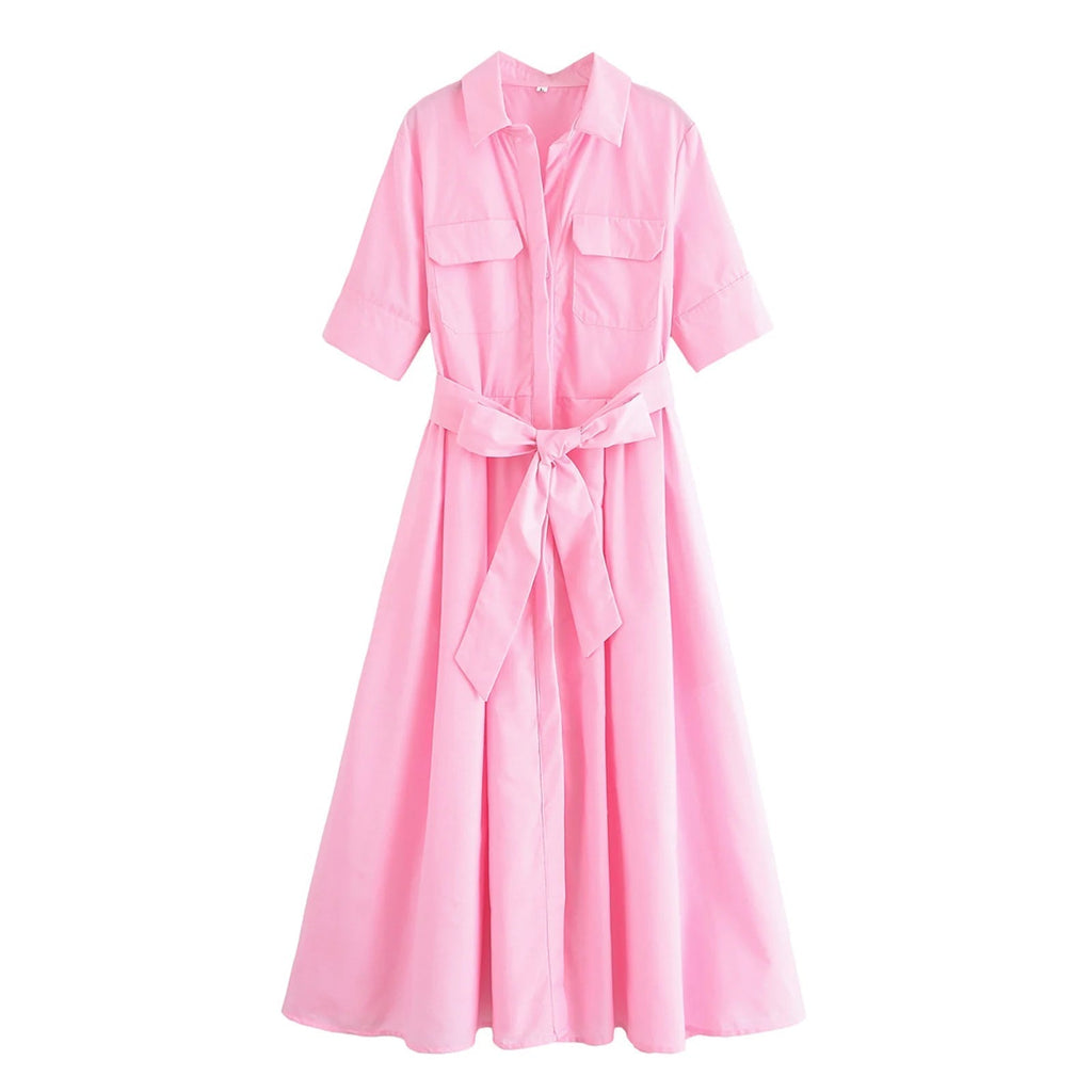 Evita Belted Shirt Midi Dress