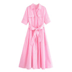 Evita Belted Shirt Midi Dress