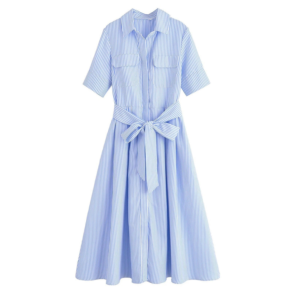Evita Belted Shirt Midi Dress