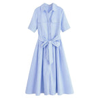 Evita Belted Shirt Midi Dress