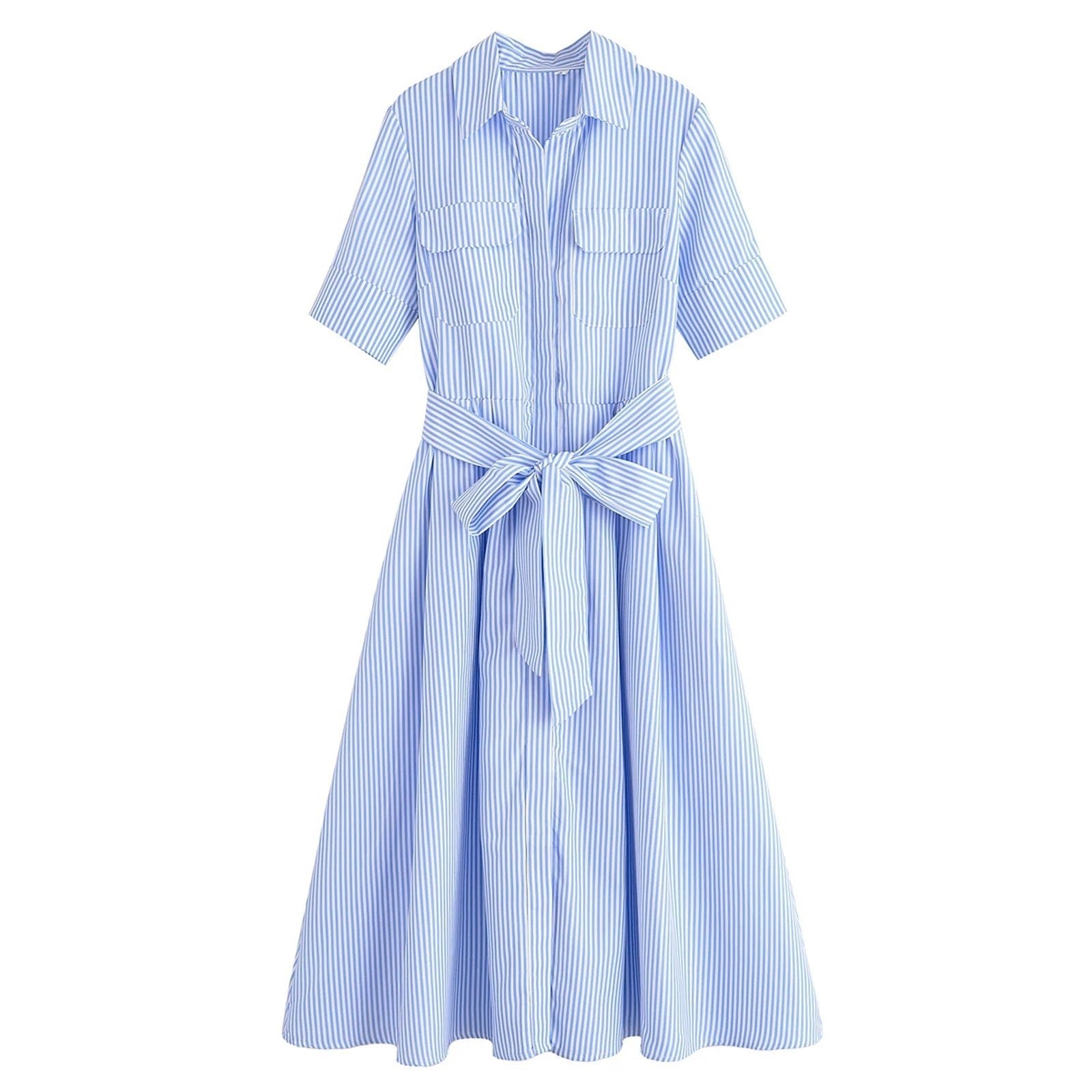 Evita Belted Shirt Midi Dress