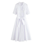 Evita Belted Shirt Midi Dress