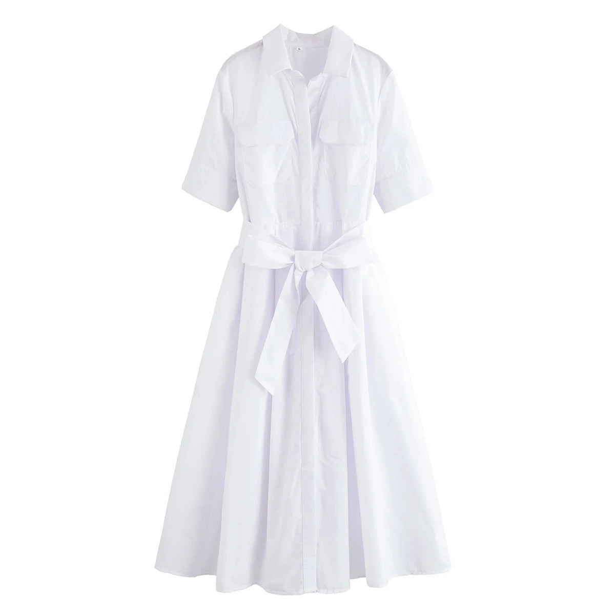 Evita Belted Shirt Midi Dress