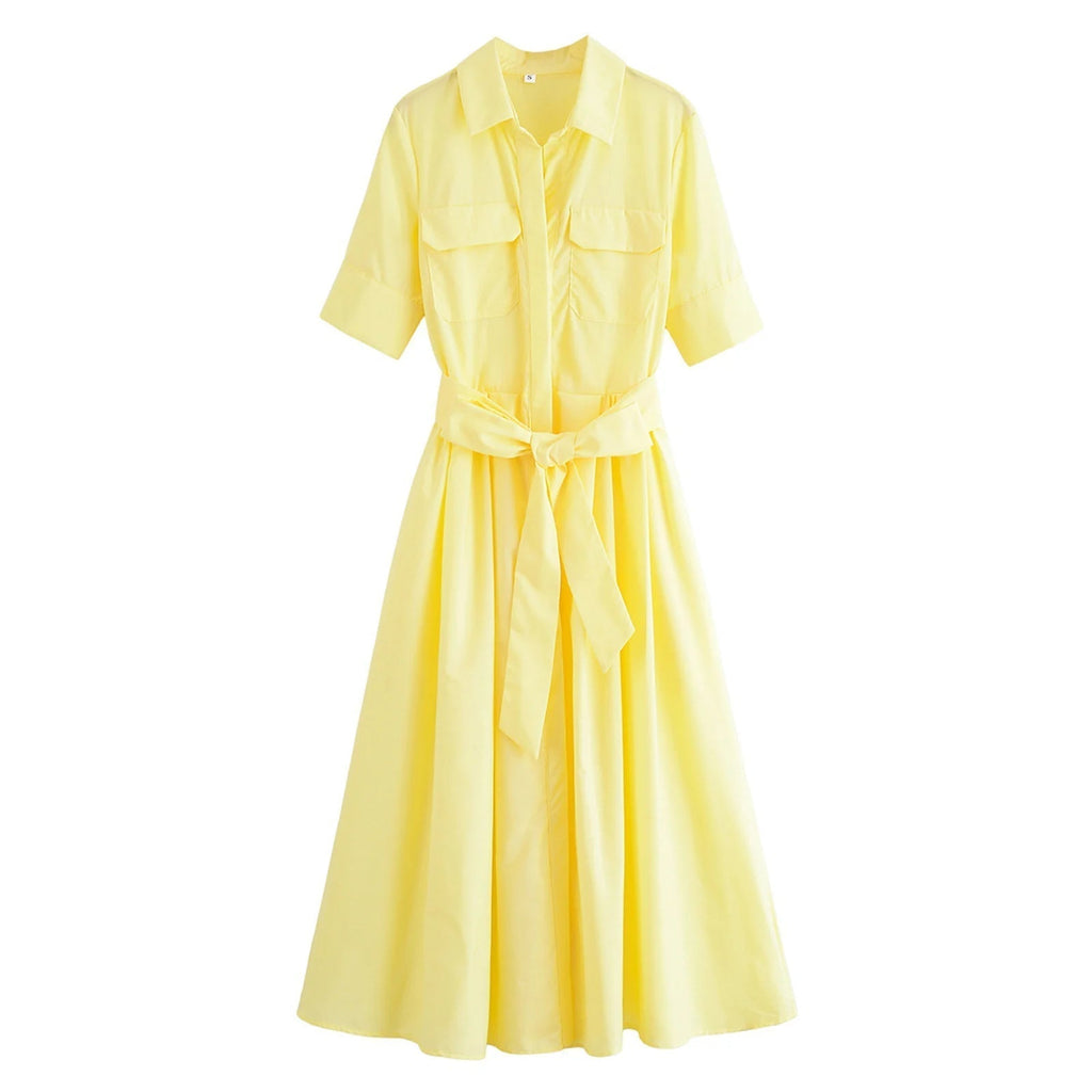 Evita Belted Shirt Midi Dress