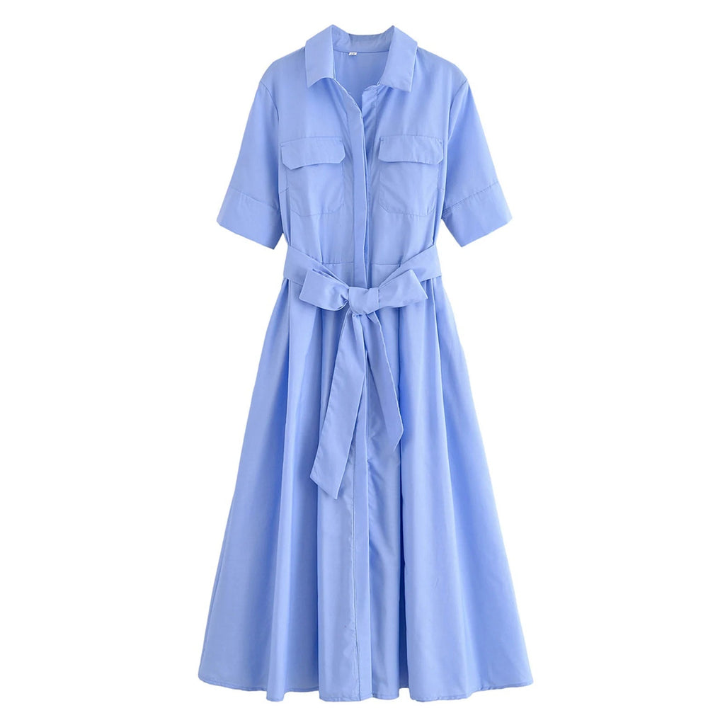 Evita Belted Shirt Midi Dress