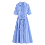 Evita Belted Shirt Midi Dress