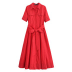 Evita Belted Shirt Midi Dress