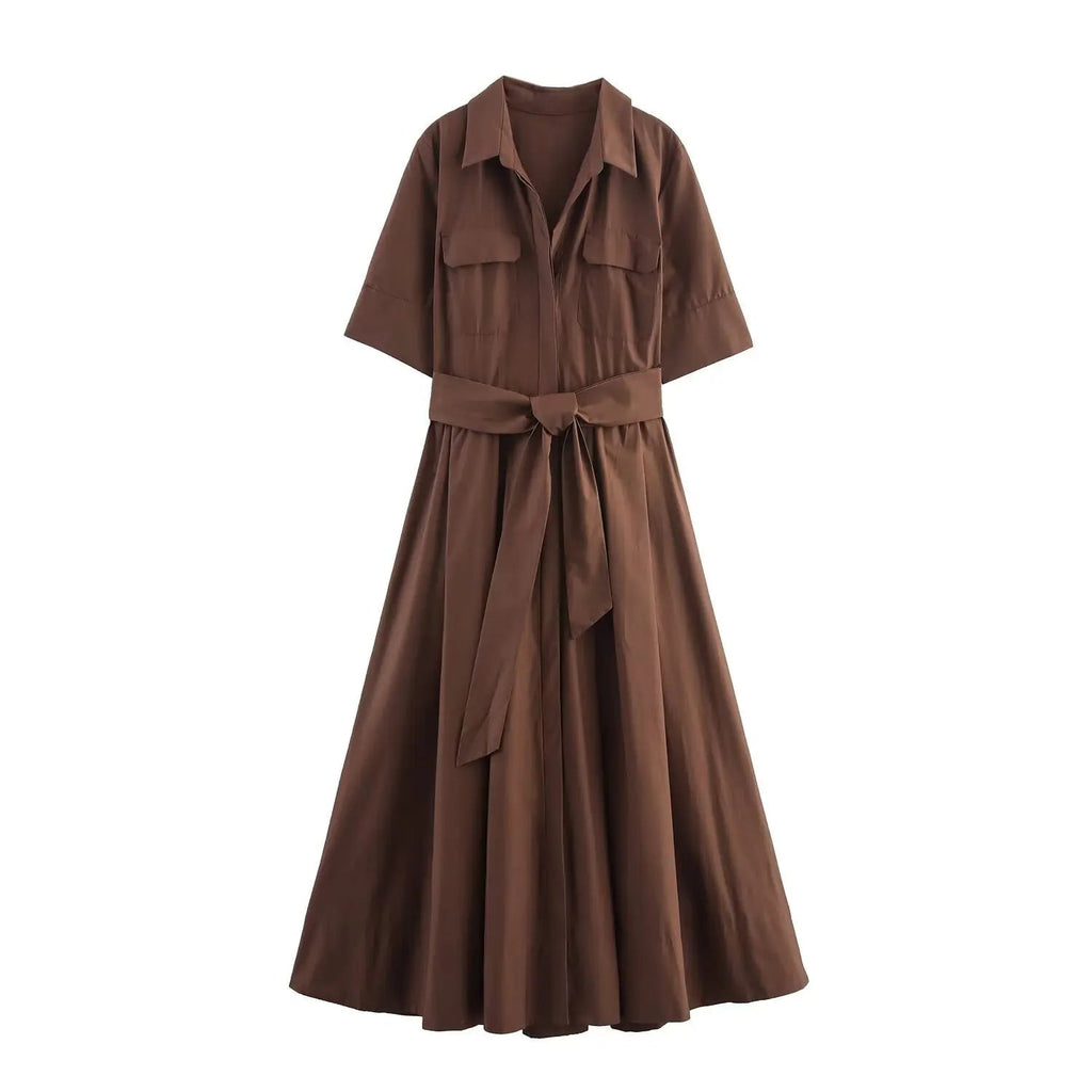 Evita Belted Shirt Midi Dress
