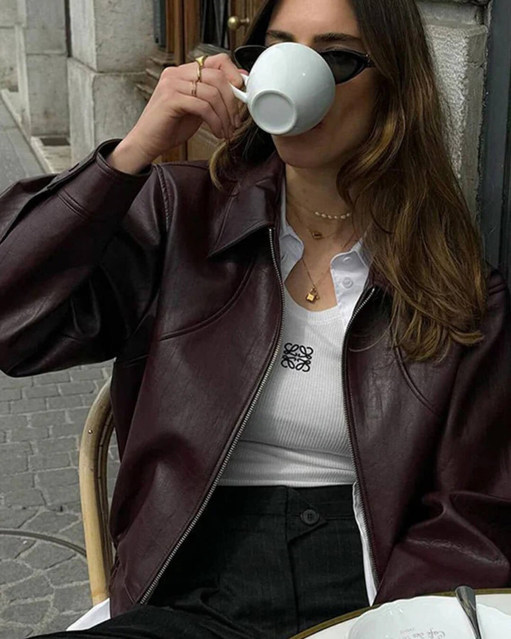 Florence Faux Leather Bomber Jacket