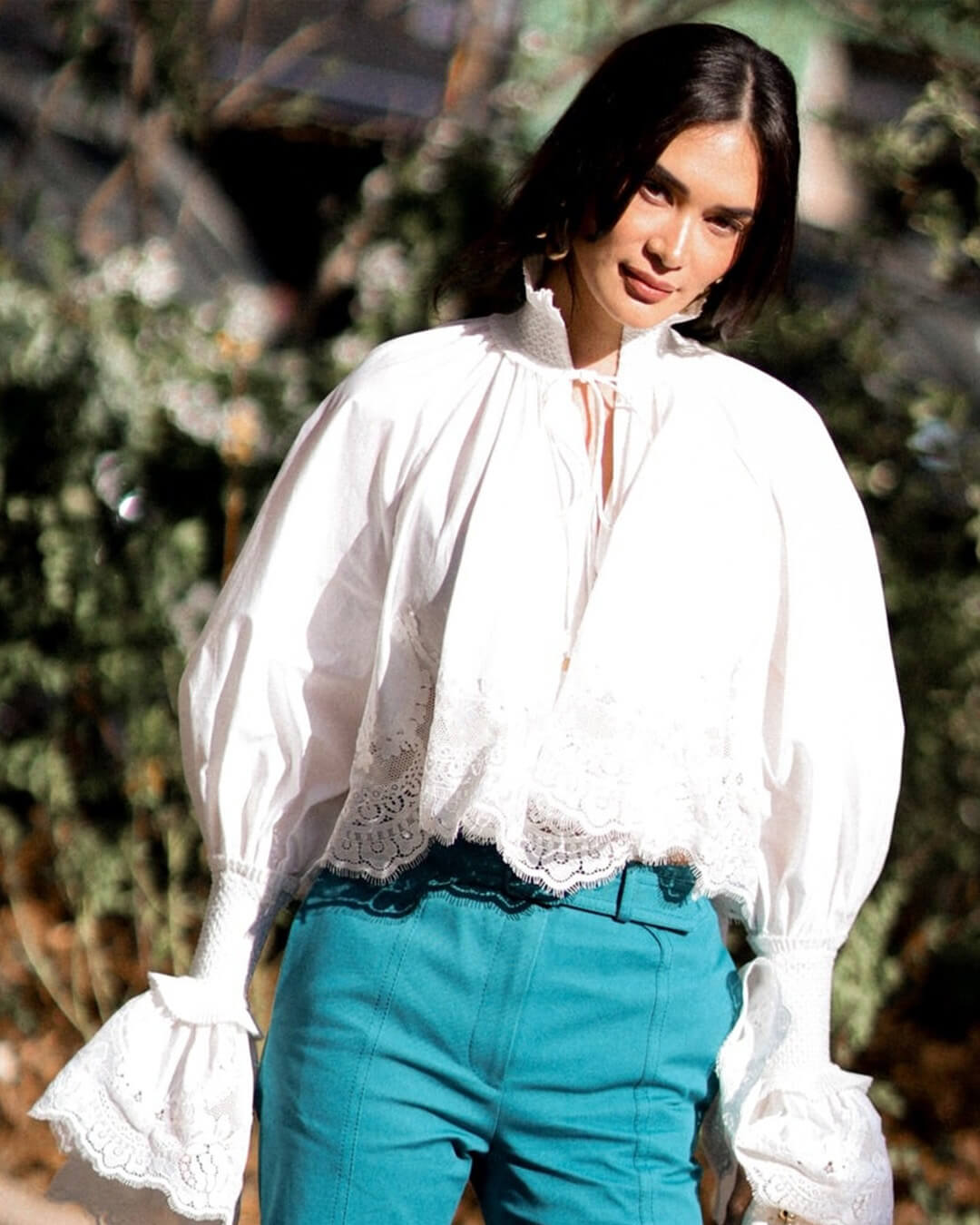 Gloria Embroidery Lace Trim Blouse