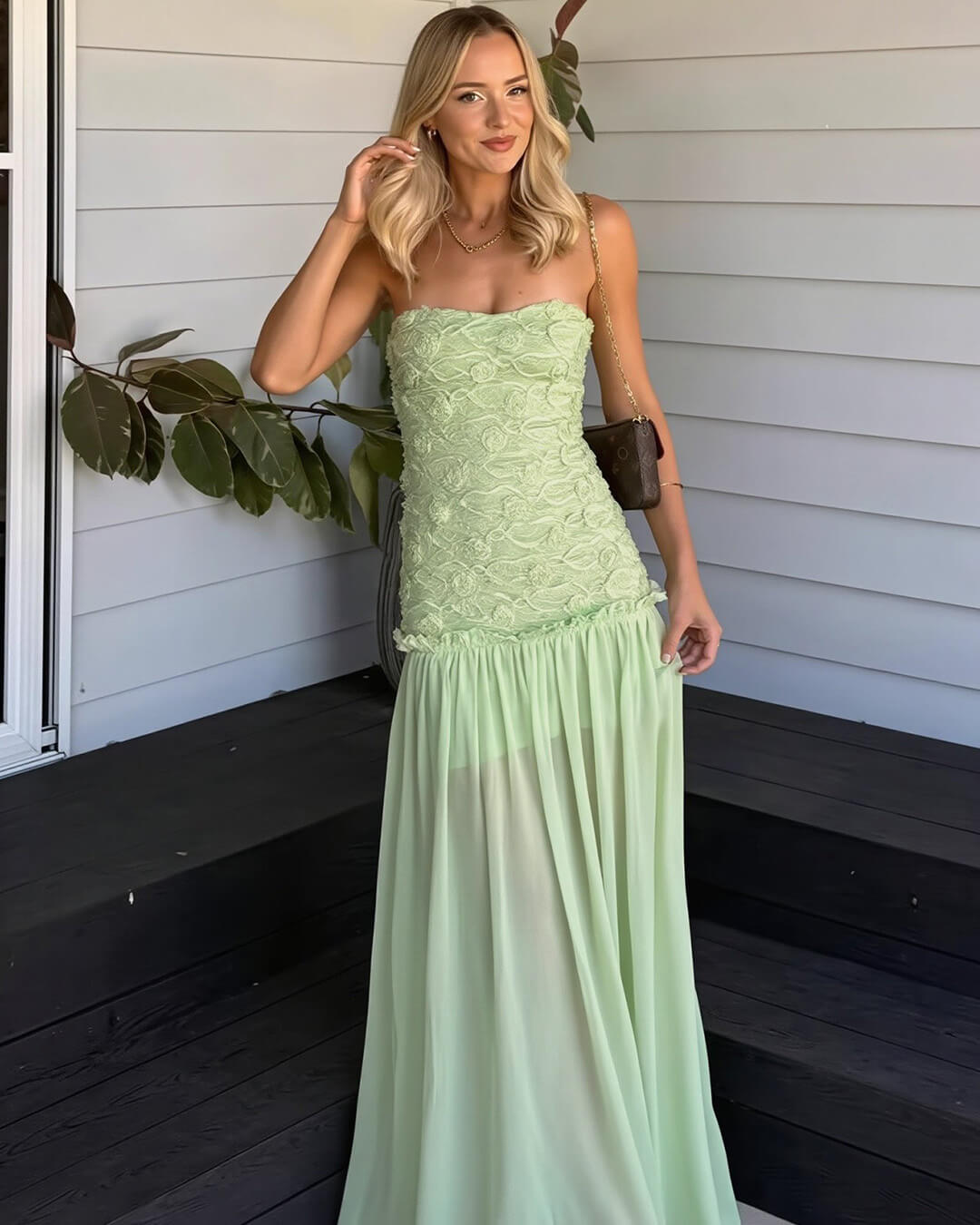 Goldie Strapless Floral Lace Maxi Dress