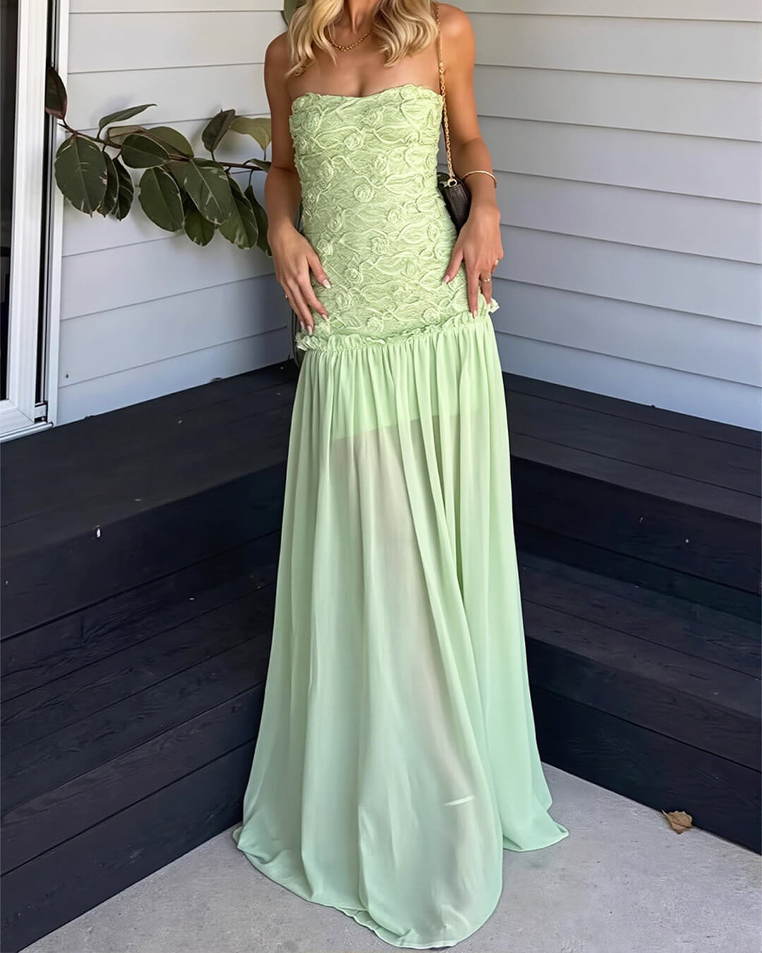 Goldie Strapless Floral Lace Maxi Dress