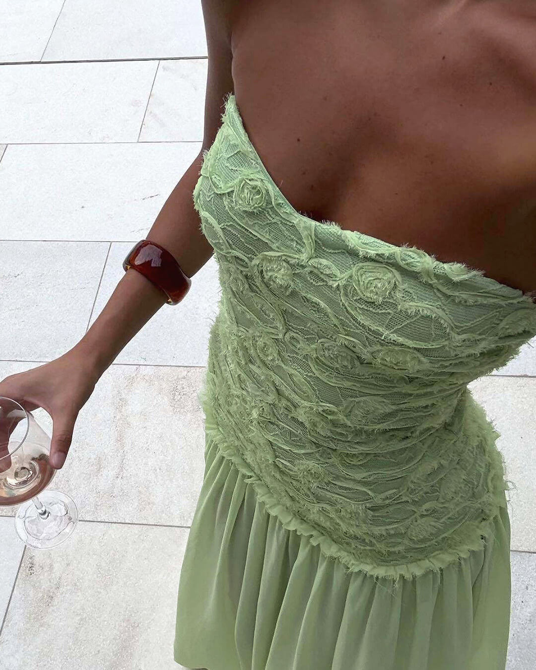 Goldie Strapless Floral Lace Maxi Dress