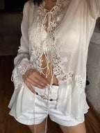 Halle Front-Tie Lace Appliqué Top