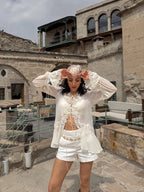 Halle Front-Tie Lace Appliqué Top