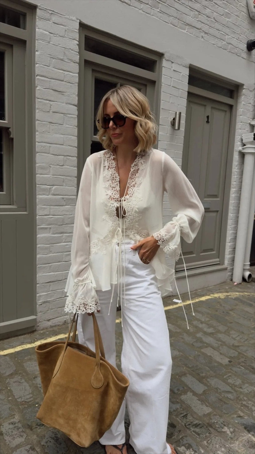Halle Front-Tie Lace Appliqué Top