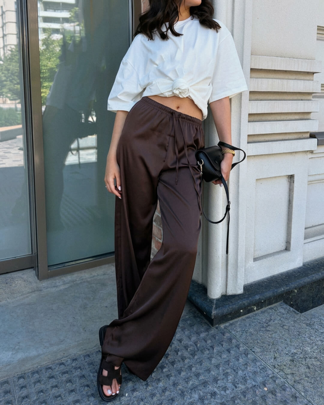 Henna High Waist Satin Wide Leg Trousers