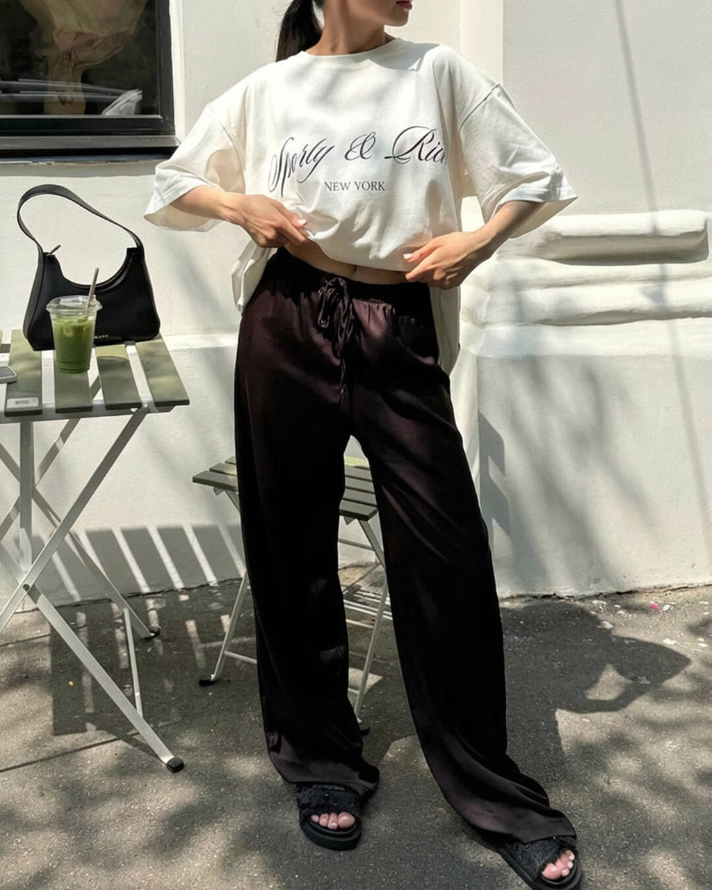 Henna High Waist Satin Wide Leg Trousers