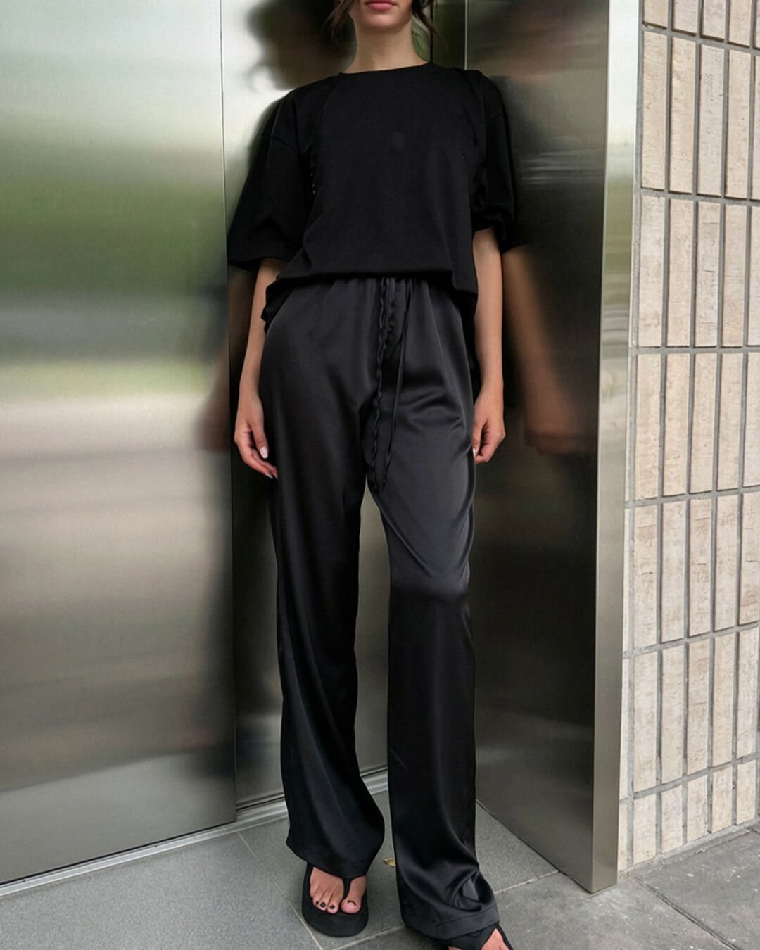 Henna High Waist Satin Wide Leg Trousers