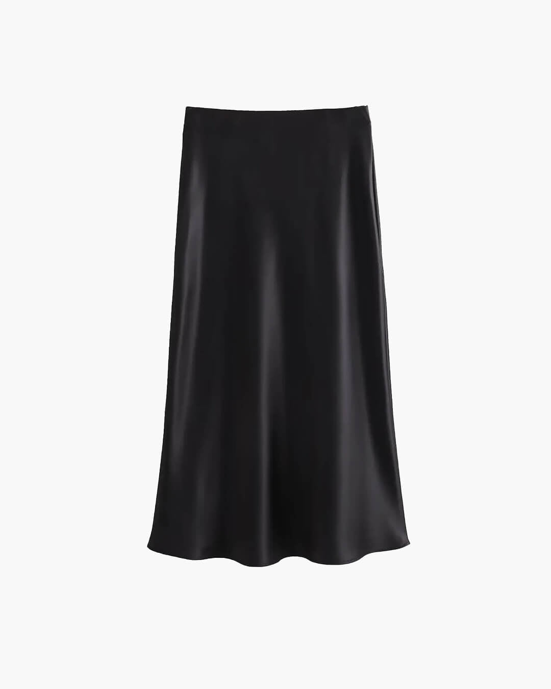 Hilde High Waist Black Satin Midi Skirt