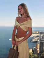 Hilde Off-Shoulder Twist Crop Top Set