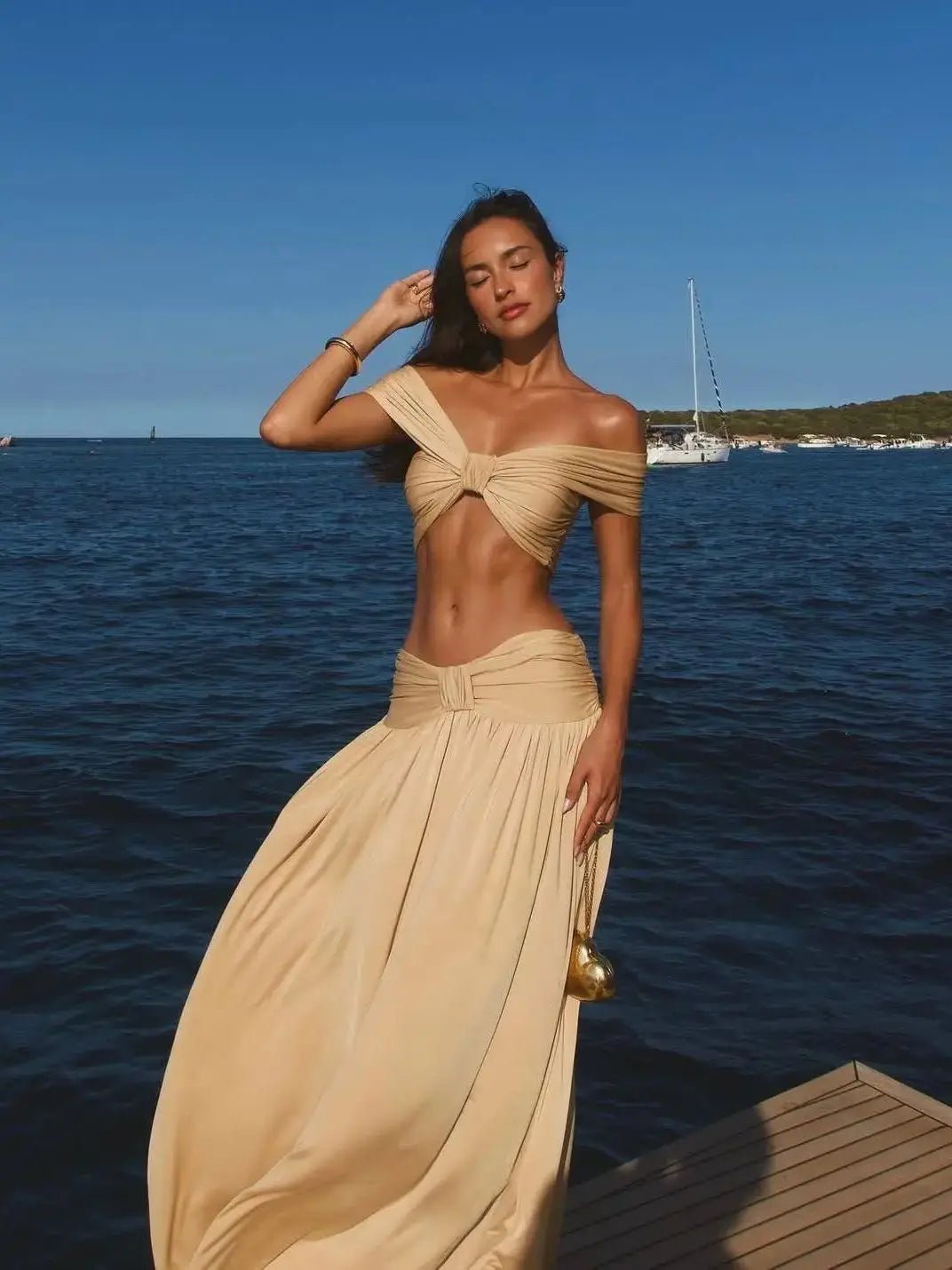 Hilde Off-Shoulder Twist Crop Top Set