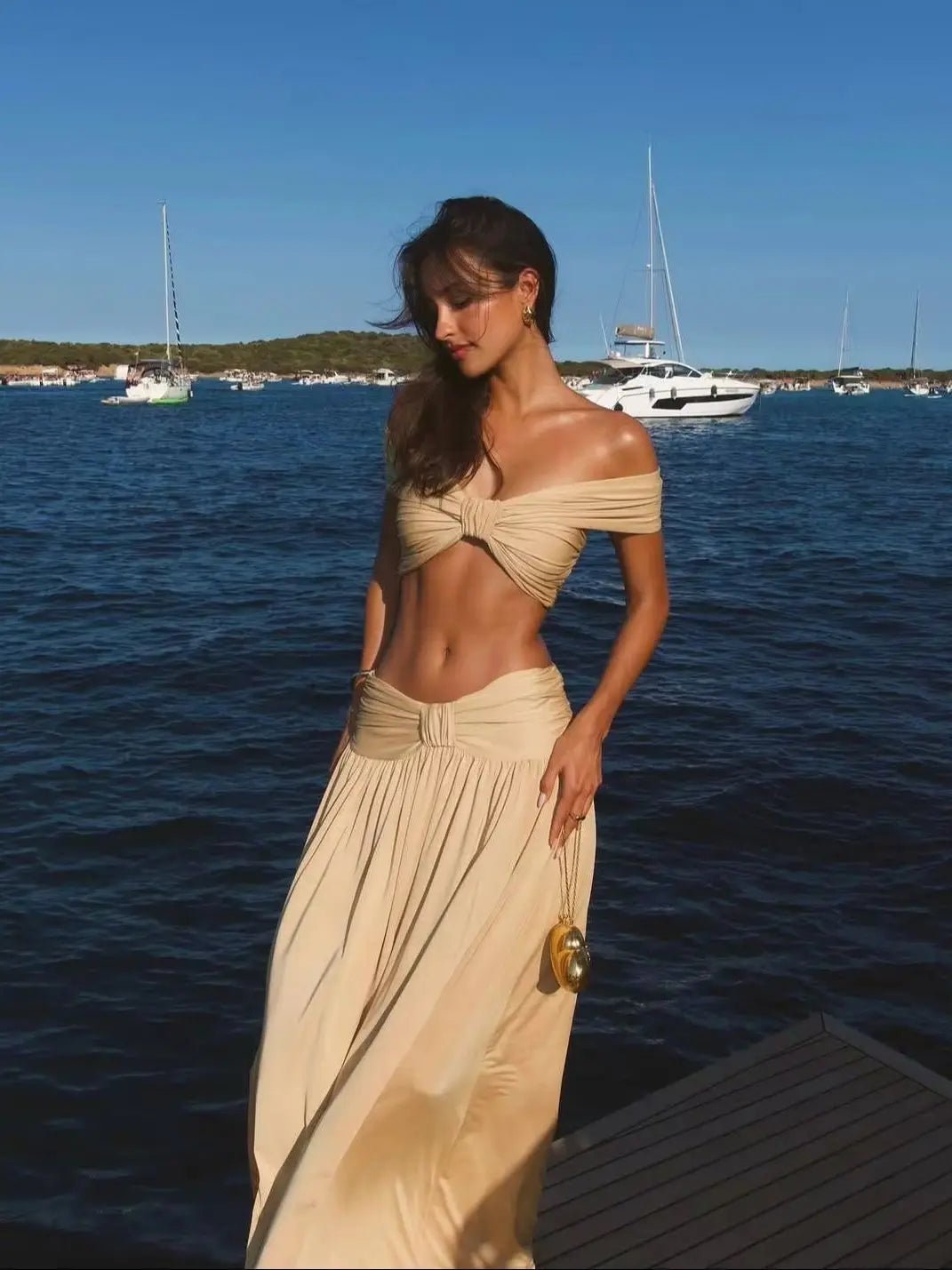 Hilde Off-Shoulder Twist Crop Top Set