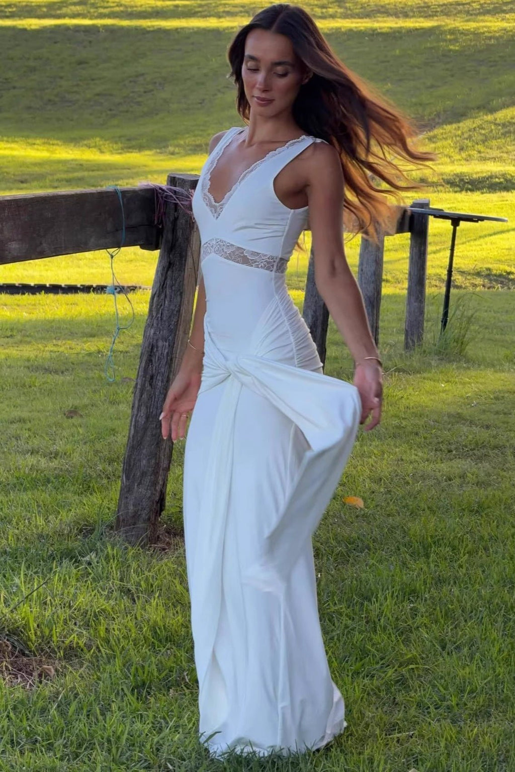 Ilaria Lace Panel Tie Strap Maxi Dress