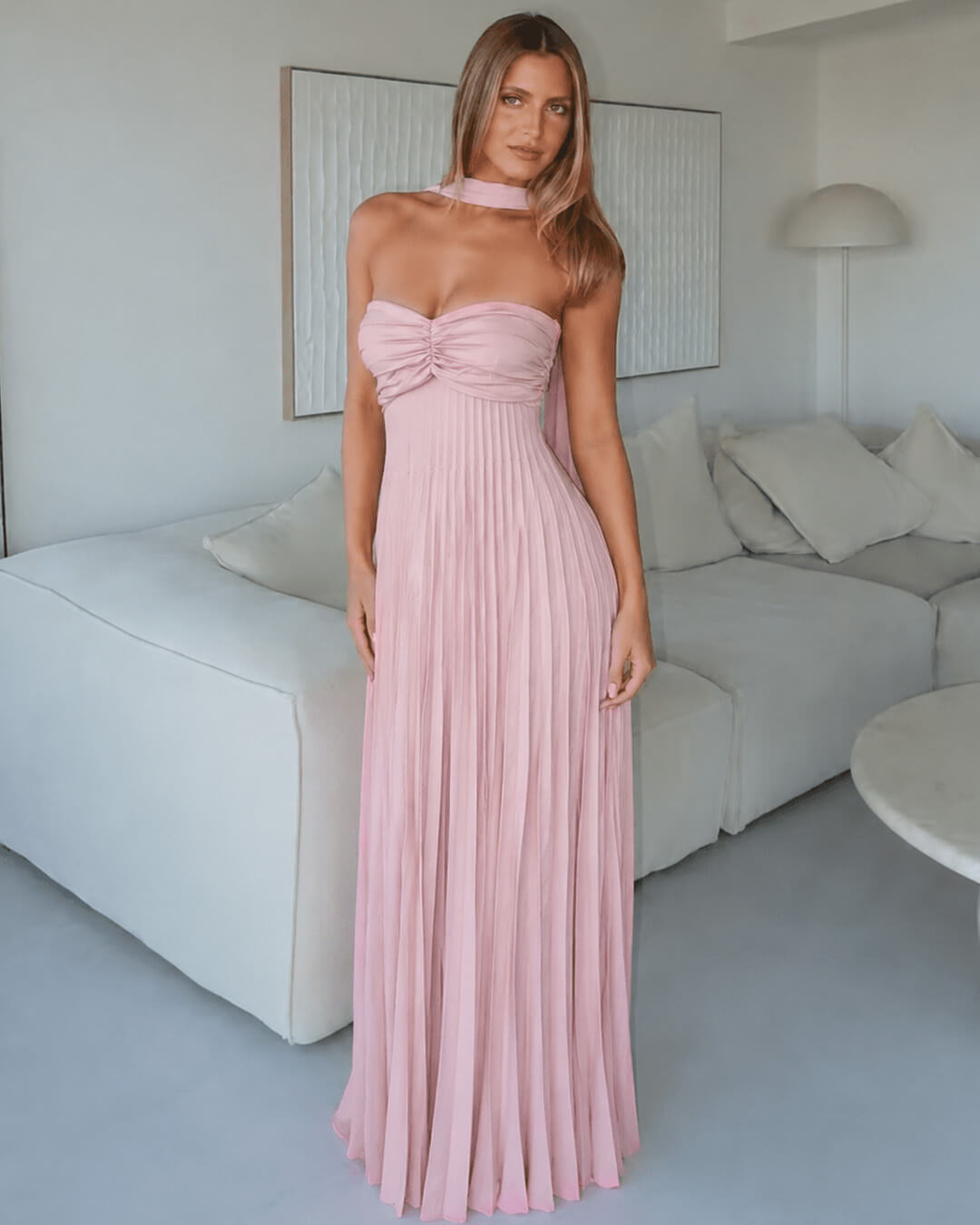 Ilaria Mesh Maxi Dress with Scarf