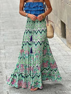 Imara Flowy Boho Print Ruffled Skirt