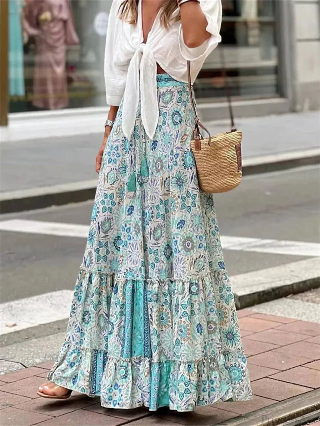 Imara Flowy Boho Print Ruffled Skirt