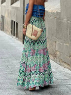 Imara Flowy Boho Print Ruffled Skirt